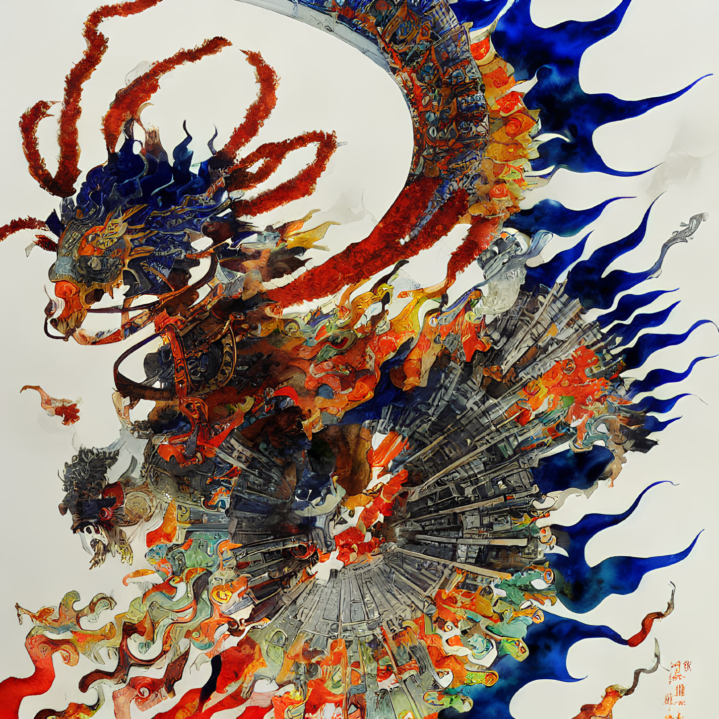 Colorful Asian Dragon Art Against Monochrome Architecture