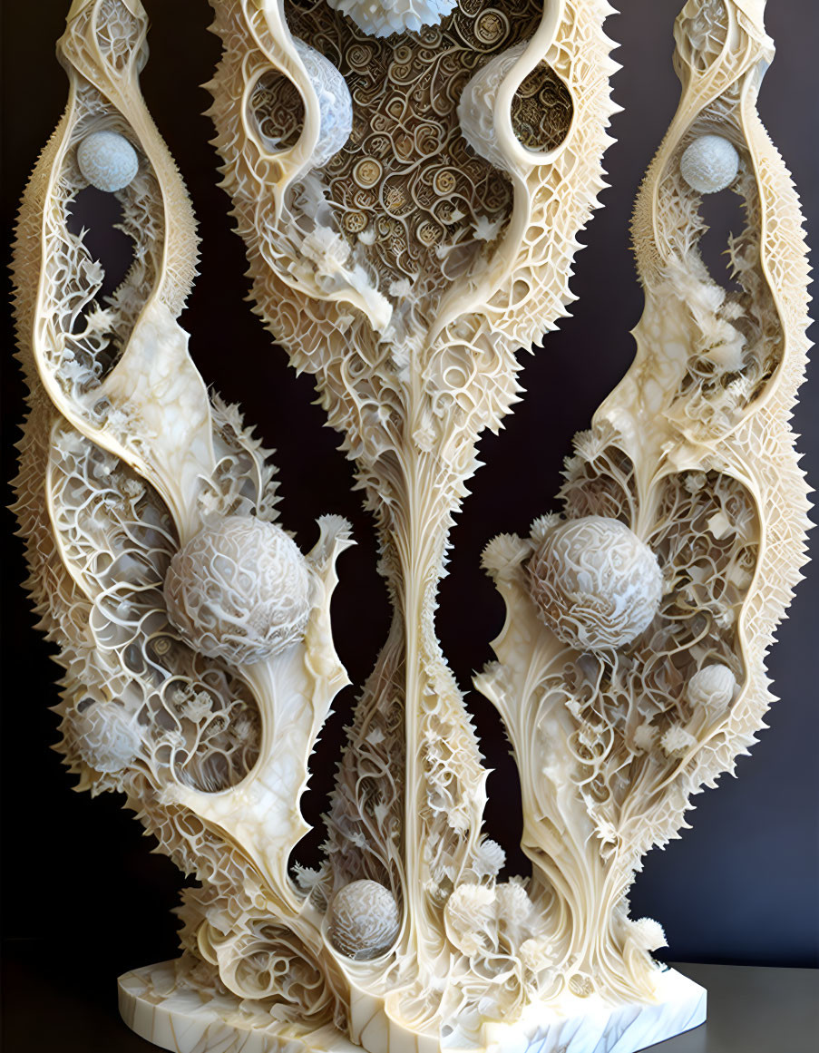 Detailed Ivory Carving with Symmetrical Organic Design