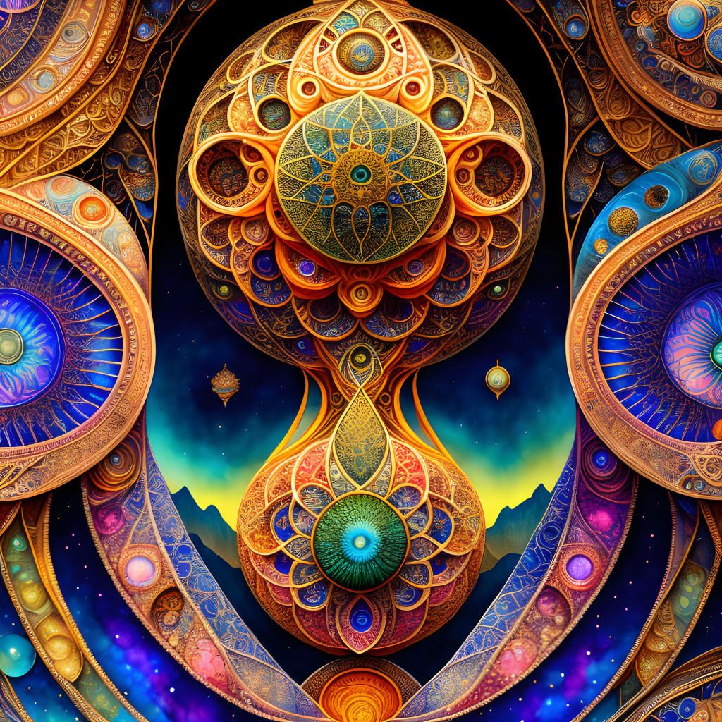 Colorful Fractal Image with Intricate Patterns and Cosmic Atmosphere