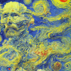 Swirl Patterned Sky with Bearded Man's Face in Starry Night Background