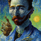 Man with Red Beard and Hair in Van Gogh's "Starry Night" Style