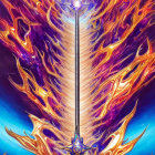 Majestic sword with glowing blade and fiery wings artwork