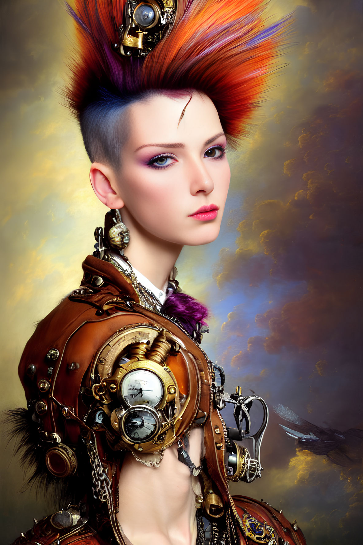 Colorful Mohawk and Steampunk Gear Shoulder Piece
