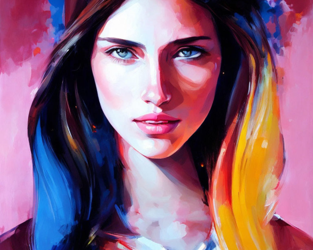 Colorful Portrait of Woman with Intense Blue Eyes