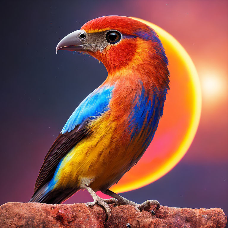 Colorful Bird Perching on Rock Under Glowing Sun