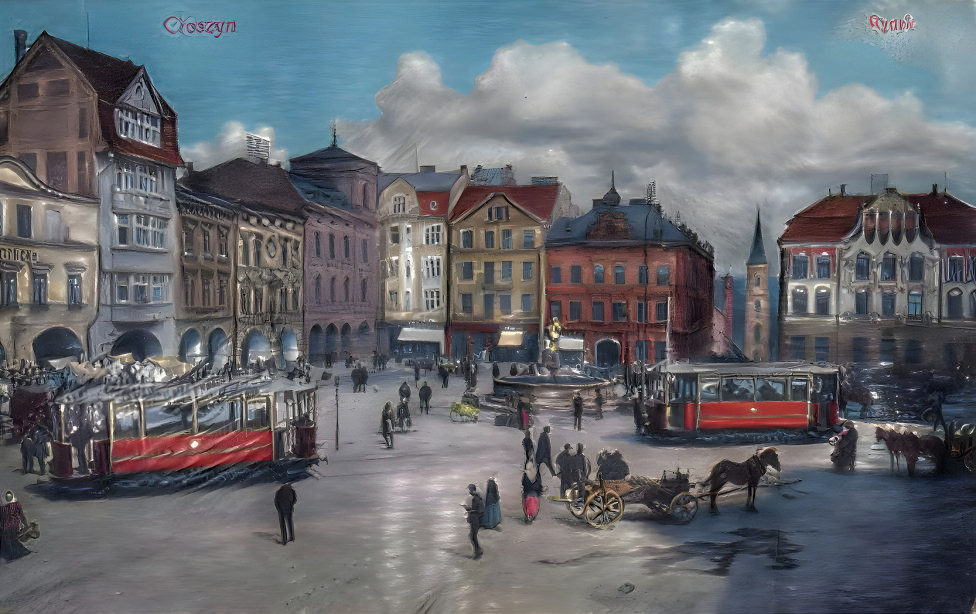 Trams on city square