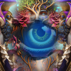 Cosmic-themed digital artwork of mirrored figures and celestial portal