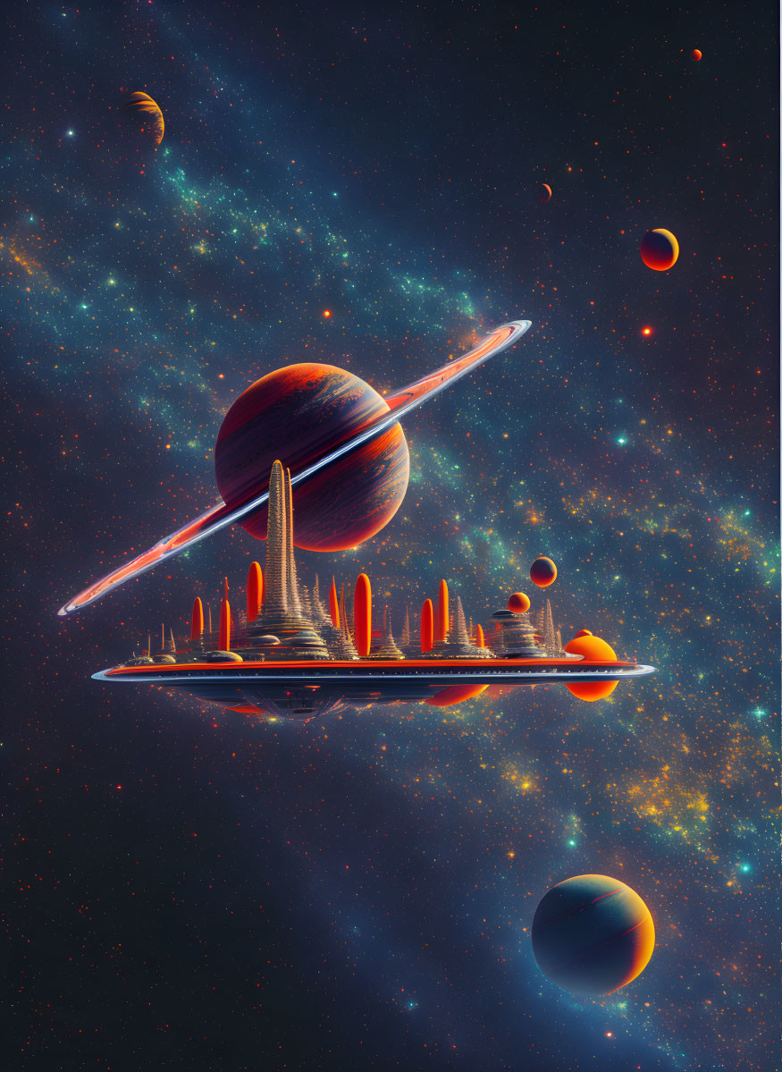  alien city ship passes Saturn,