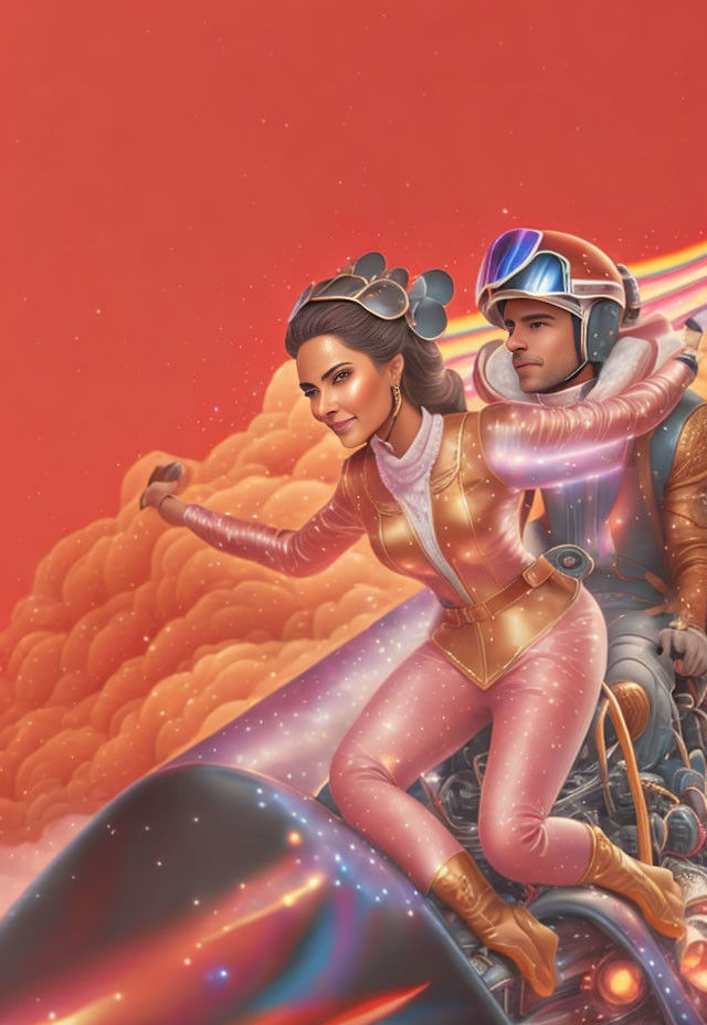a woman and a man riding a rocket sled