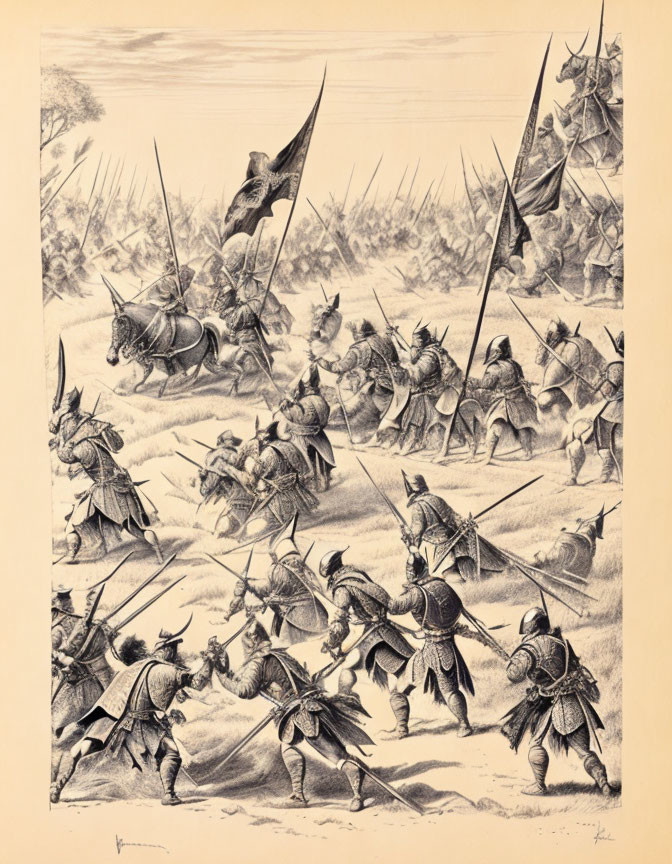  drawing of a medieval battle 