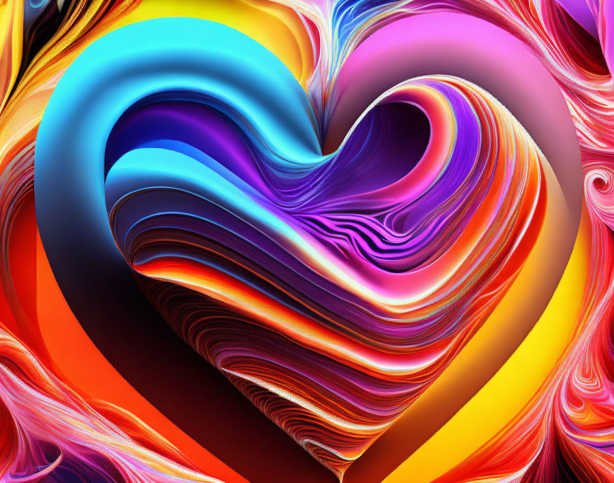 Colorful Swirling Heart Artwork with Blue, Purple, Orange, and Pink Palette
