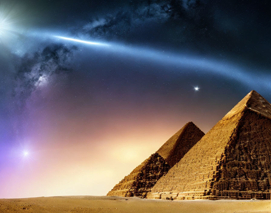 Starry Sky and Celestial Event over Ancient Egyptian Pyramids