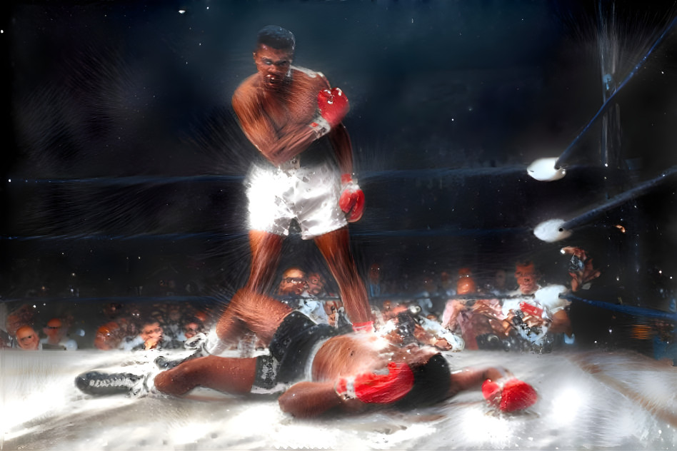 Muhammad Ali knocking down Joe Frazier