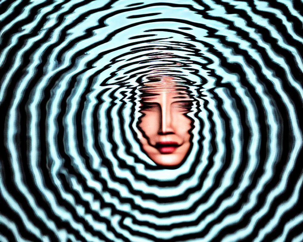 Distorted woman's face ripples in surreal image