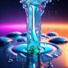 Colorful liquid splash with sparkling droplets on gradient background