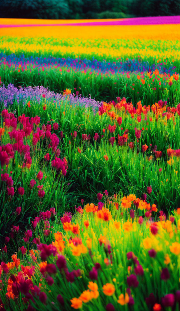 Colorful Flower Rows Form Striking Garden Pattern