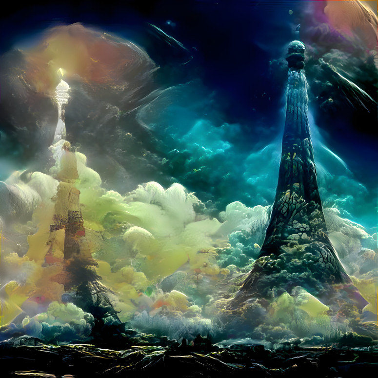 Eiffel tower, clouds, psychedelic, smoke 