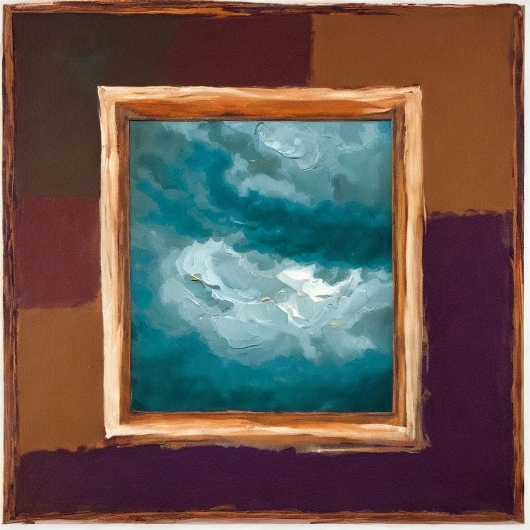 Artwork: Turbulent sky in wooden frame against abstract background