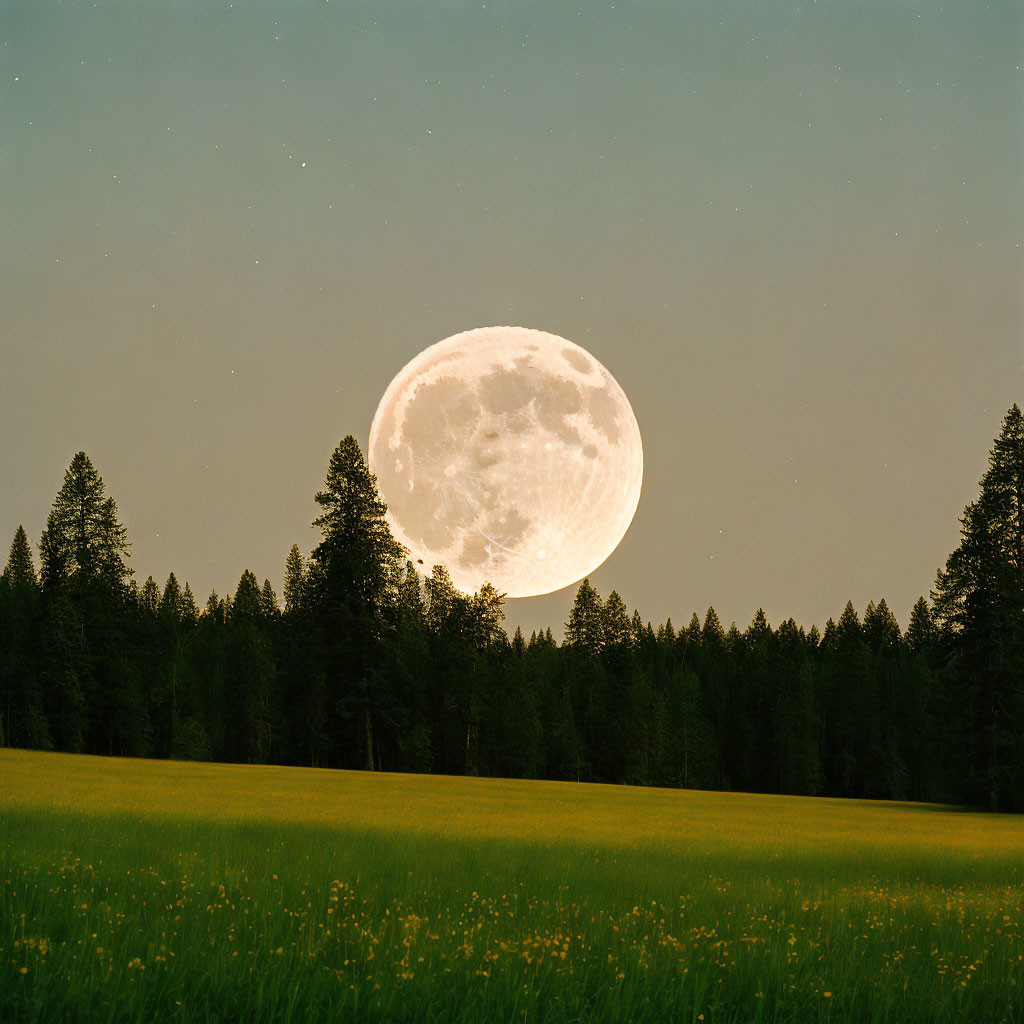 Luminous full moon over tranquil forest clearing
