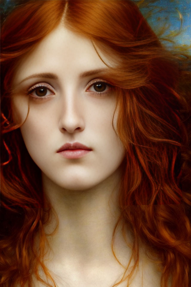 Portrait of Woman with Wavy Red Hair and Brown Eyes