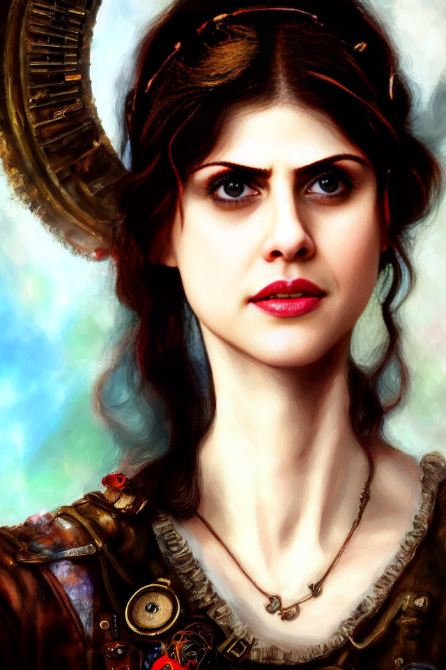 Detailed digital portrait of a woman in medieval-inspired costume