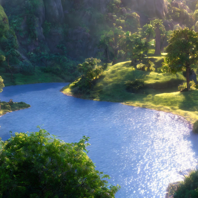 Tranquil Landscape with Sparkling River and Greenery