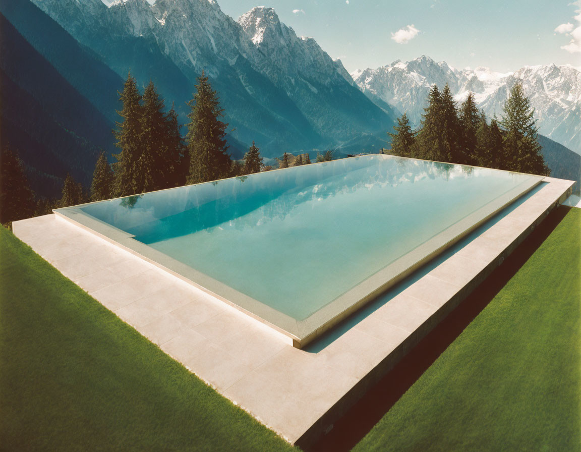 Infinity Pool Overlooking Mountain View and Greenery Under Blue Sky