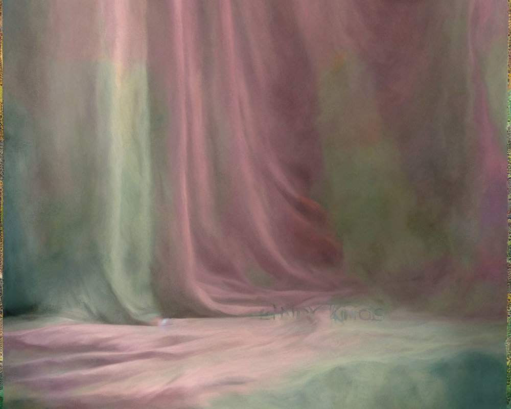 Soft Textured Pastel Painting of Draping Fabric in Pink, Purple, and Green