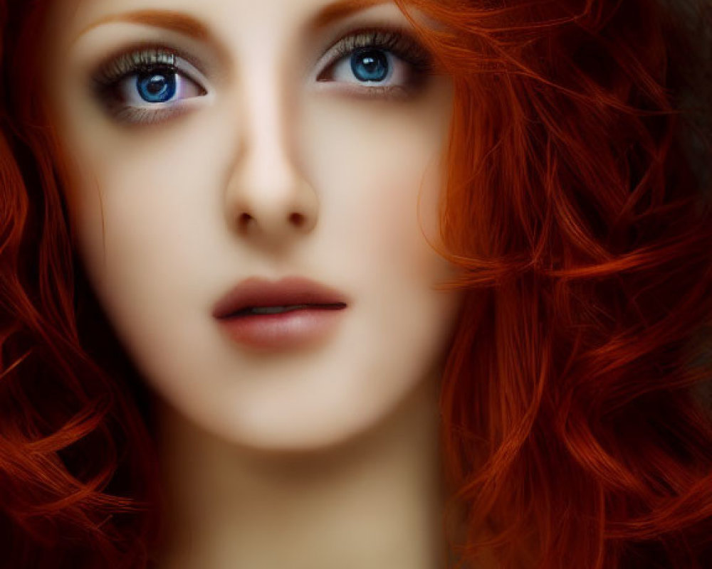 Vibrant Red-Haired Woman with Blue Eyes and Fair Skin Portrait
