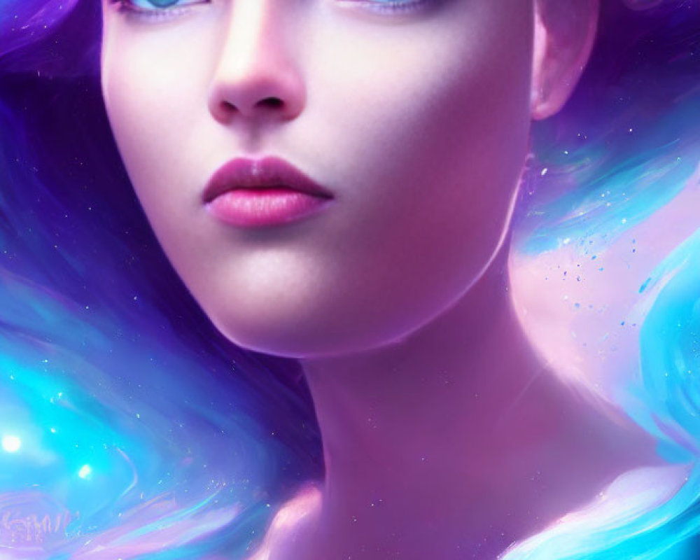 Ethereal woman portrait with blue and purple hues