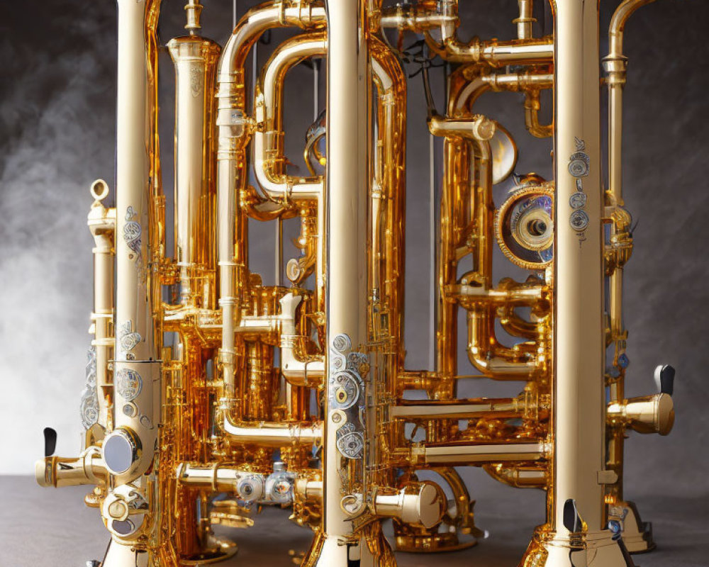 Intricate Golden Brass Instrument with Valves and Tubes