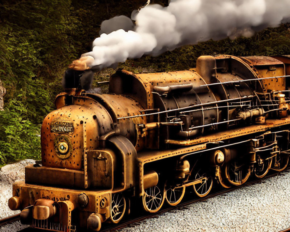Vintage steam locomotive on rail track emitting white smoke