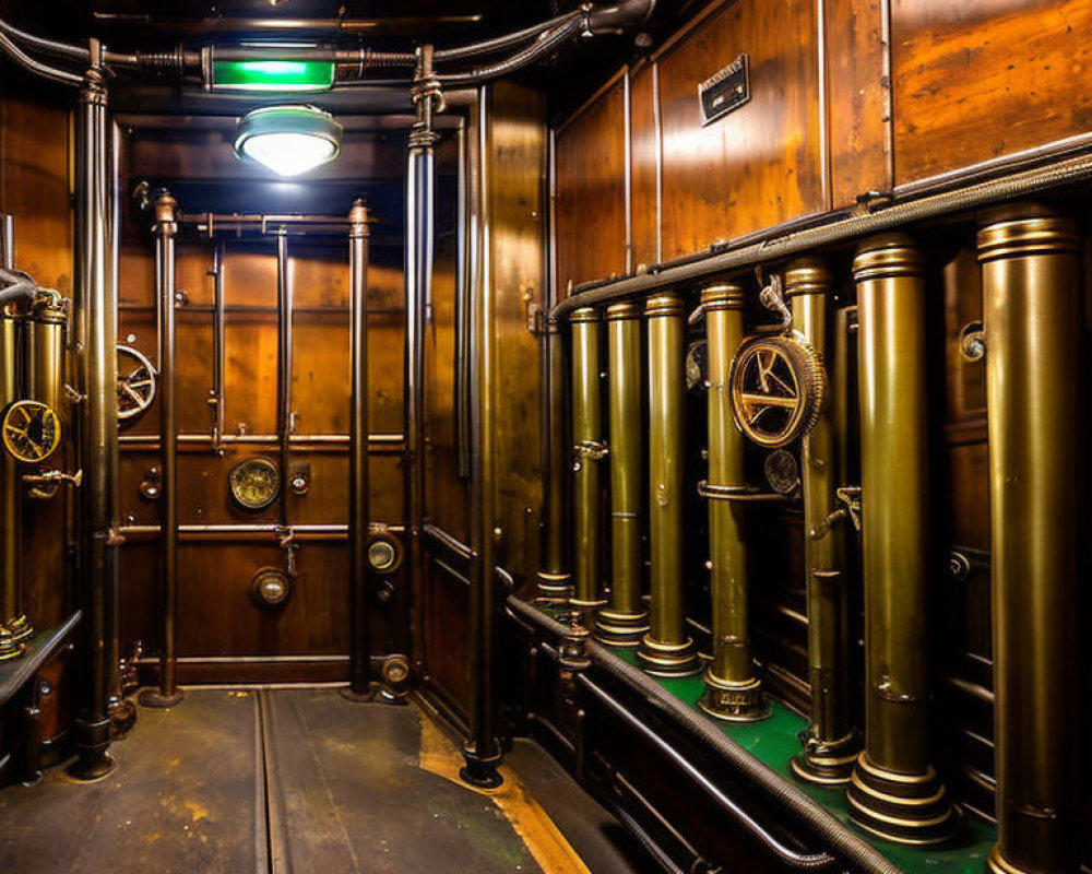 Victorian-Era Inspired Elevator Interior with Polished Wood Panels & Brass Fittings
