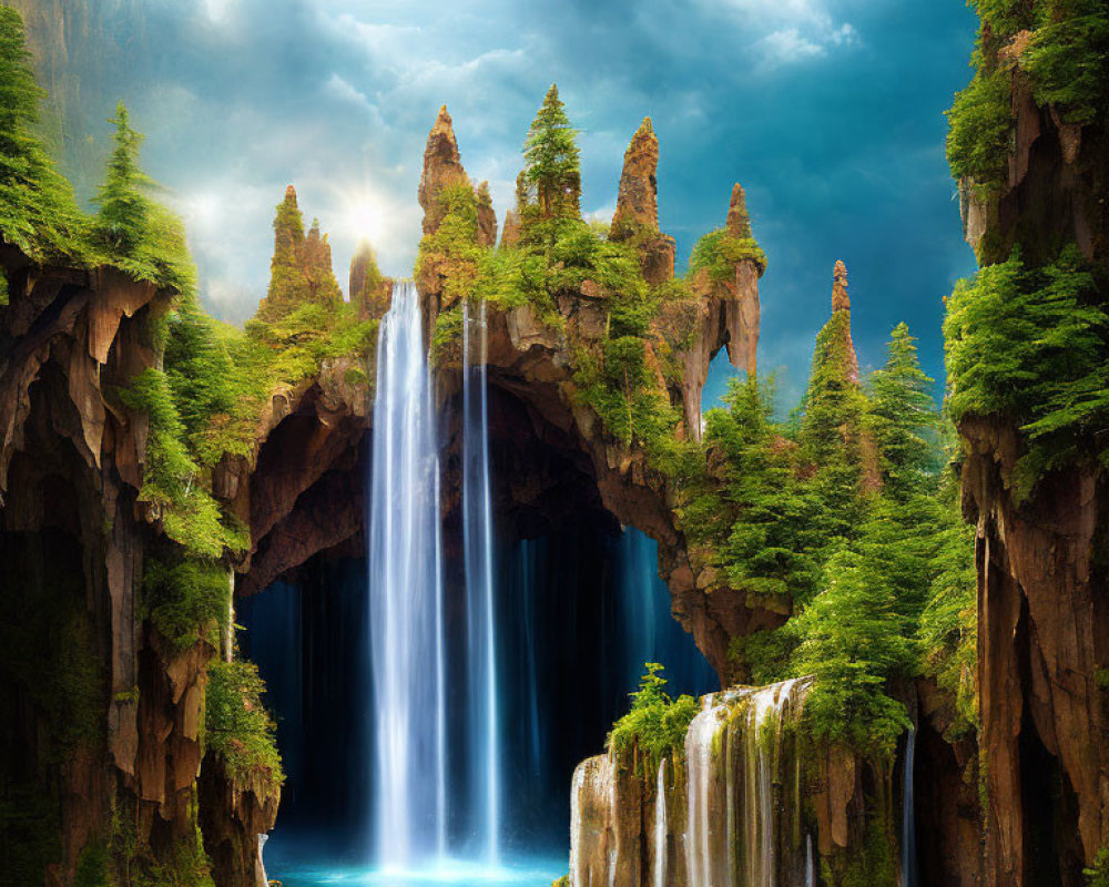Majestic waterfall in a lush greenery setting