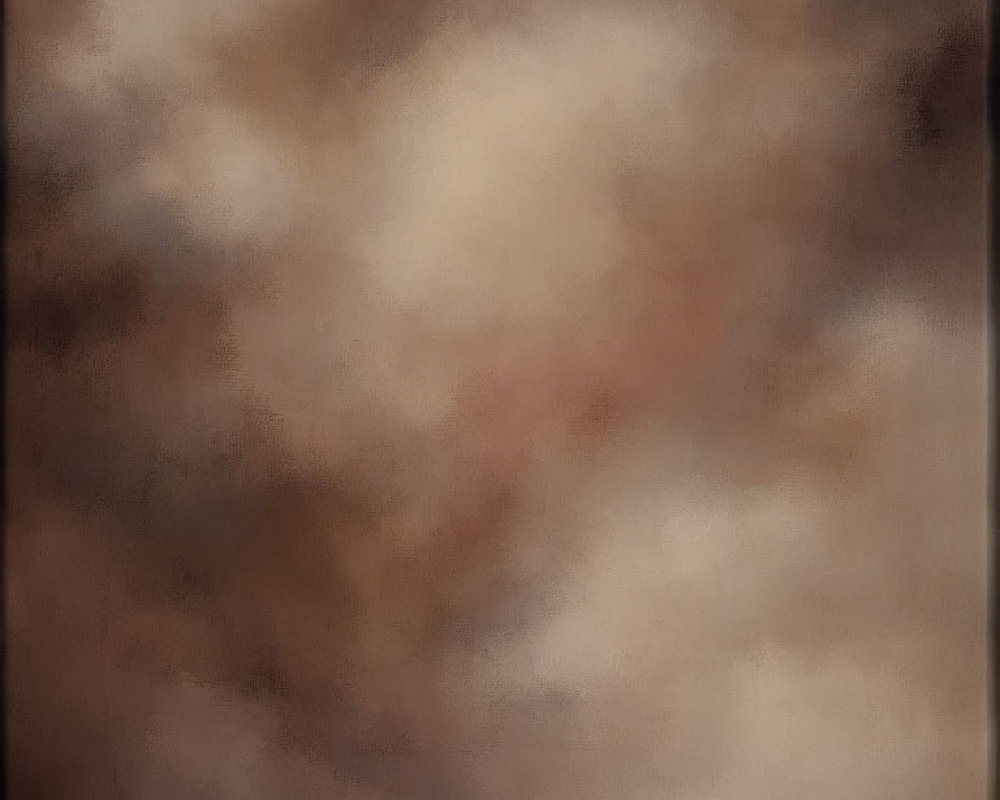 Abstract painting in brown and cream hues with cloud-like appearance and signature.