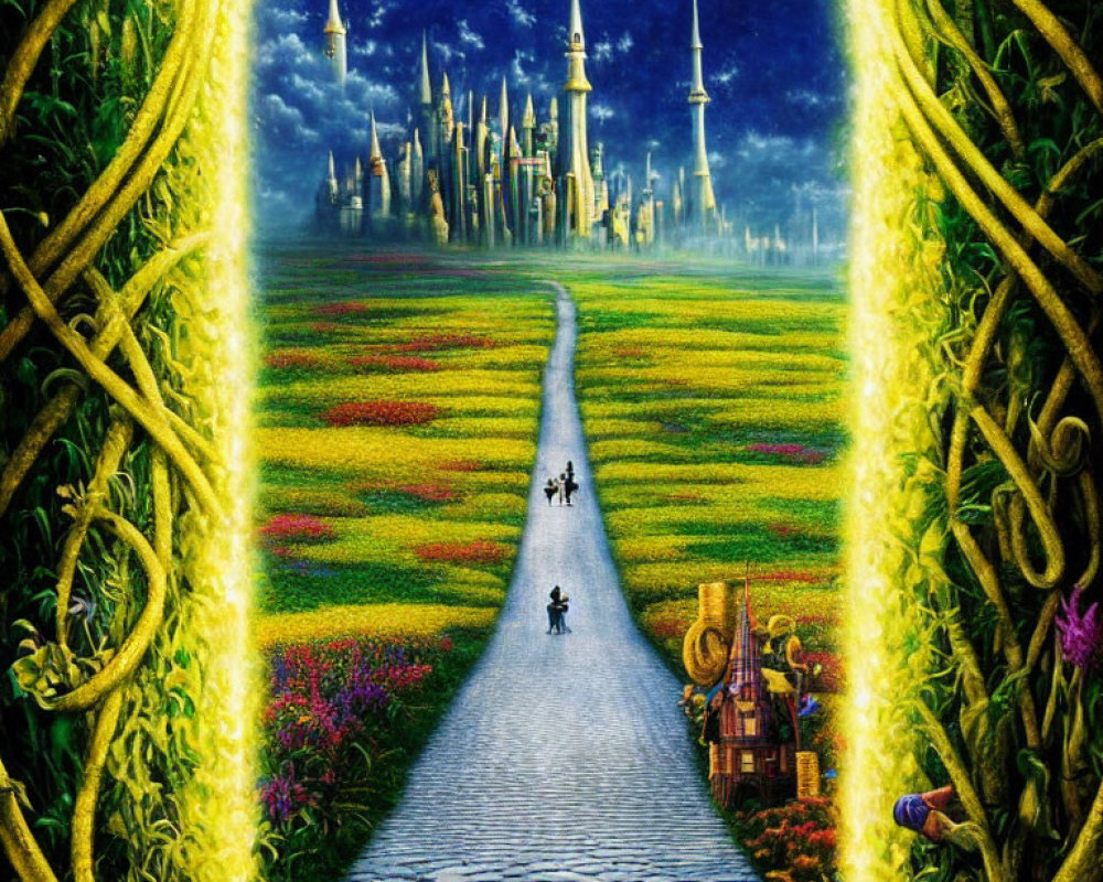 Fantastical artwork of vibrant path to enchanting castle
