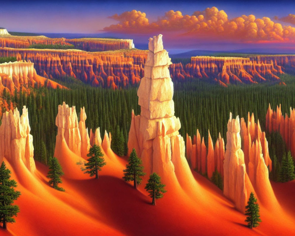 Bryce Canyon Landscape: Hoodoos, Orange Hues, Conifers, Blue Sky