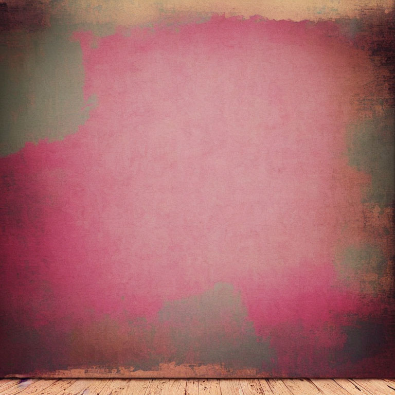 Textured pink and brown grunge background with faded center and wooden floor