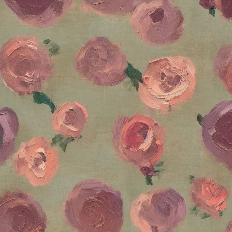 Impressionist painting of blush and mauve roses on muted background
