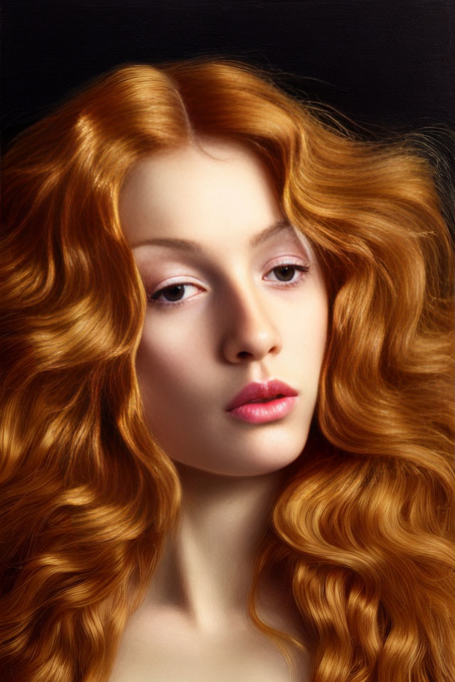 Red-haired woman with wavy hair and serene expression.