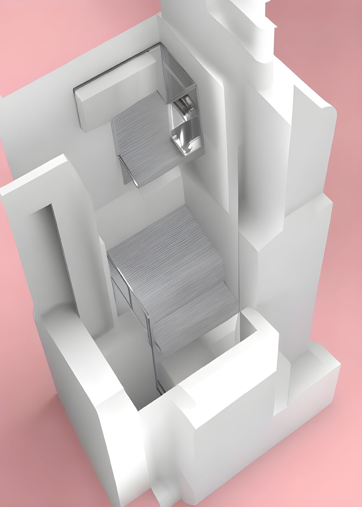 White Escher-Like Impossible Staircase on Pink Background