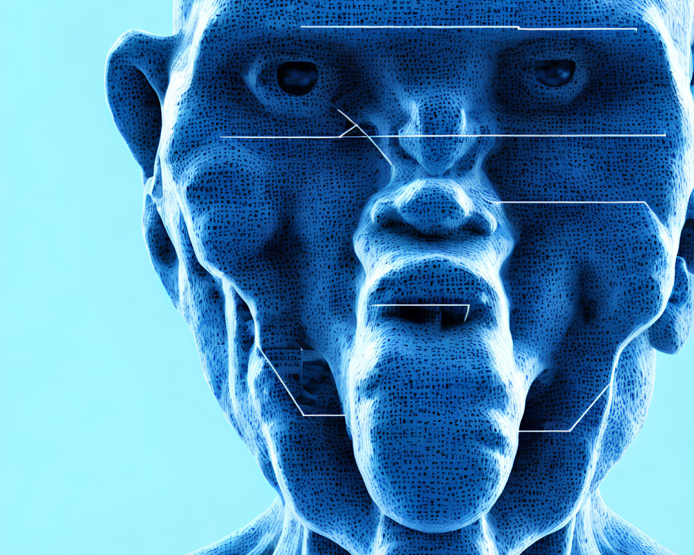 Blue Monochromatic 3D Human Face Model with Exposed Layers