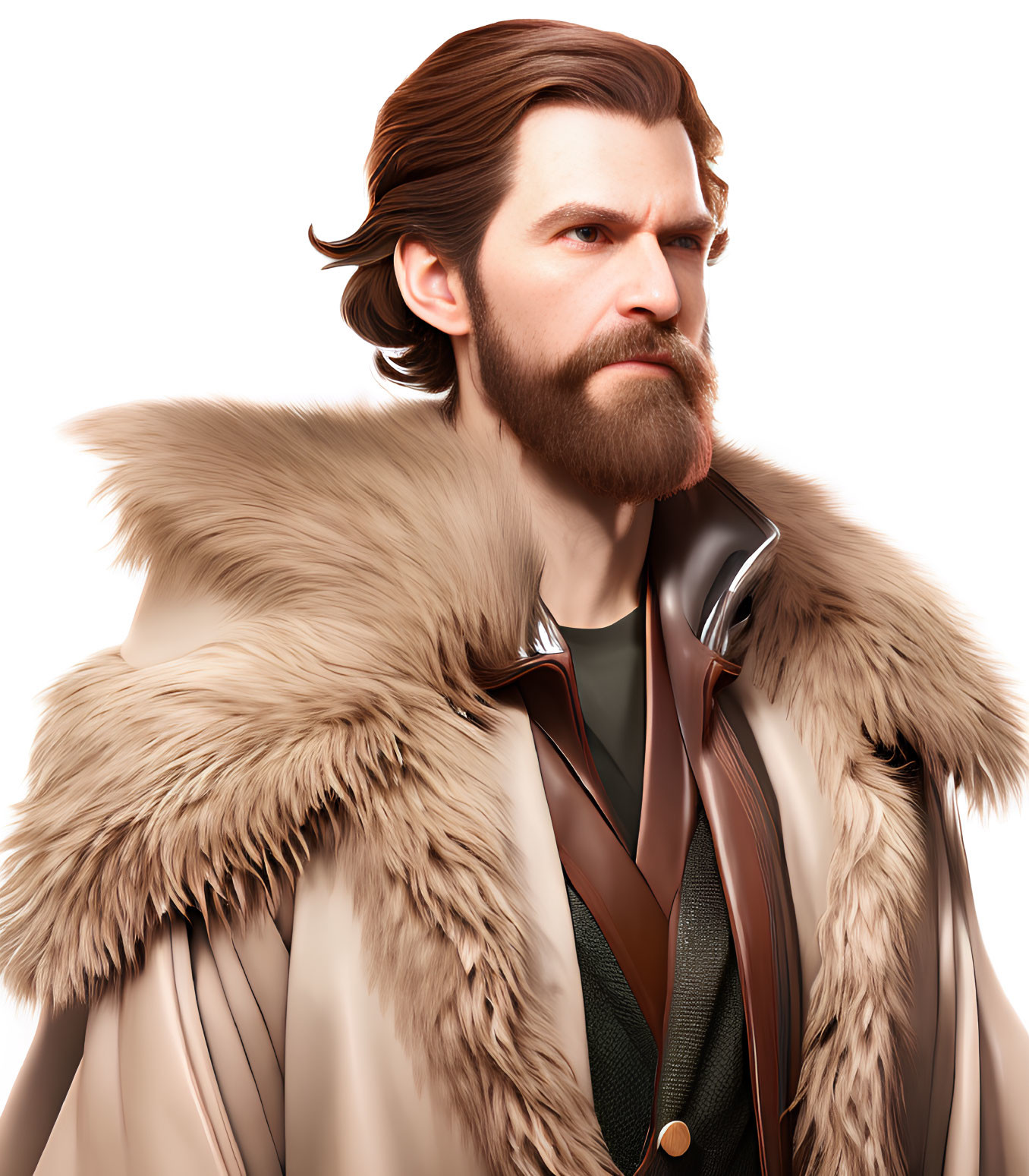 Man with Beard in Luxurious Fur-Collared Coat and Styled Hair