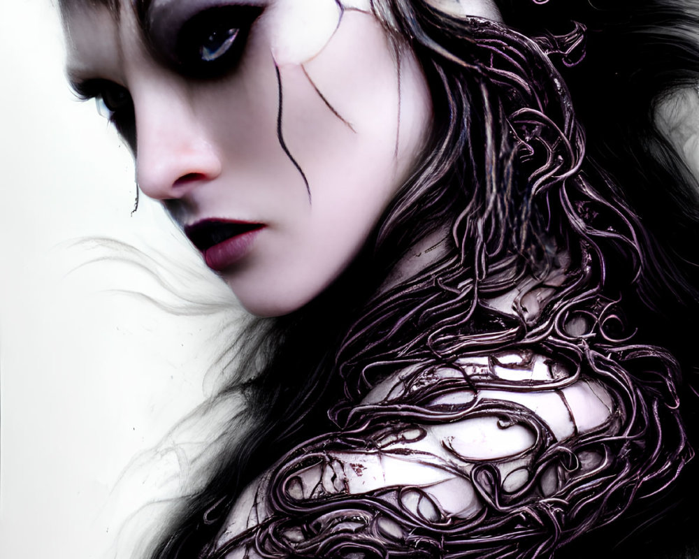 Gothic fantasy portrait of female with dark makeup and elfin ears