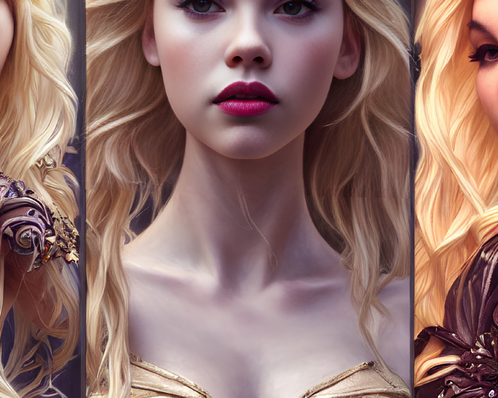 Blonde Woman with Braided Crown and Golden Armor Bodice Artwork