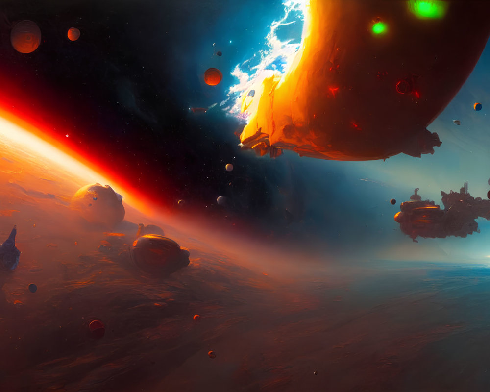 Fiery Beam Strikes Planet in Sci-Fi Space Scene