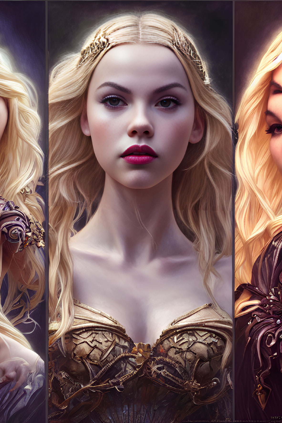 Blonde Woman with Braided Crown and Golden Armor Bodice Artwork