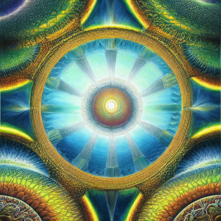 Radiant circular portal with glowing center and intricate patterns in fantasy artwork