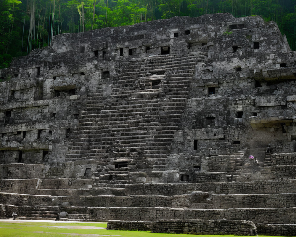 Ancient Mesoamerican Pyramid Surrounded by Green Forest