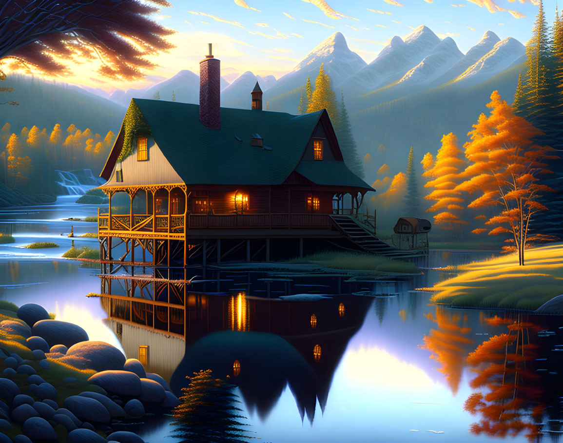 Mountain home in a river 